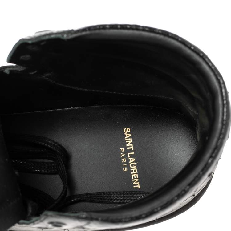 Pre Owned Saint Laurent Black Croc Embossed Leather High-Top Sneakers Size 42.5