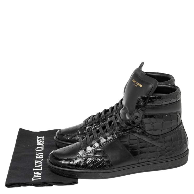 Pre Owned Saint Laurent Black Croc Embossed Leather High-Top Sneakers Size 42.5