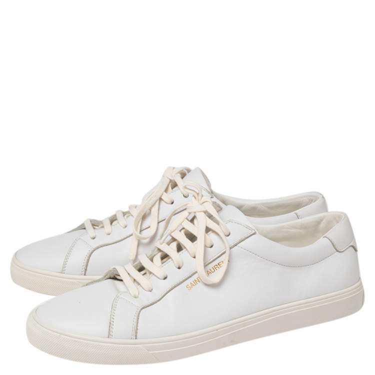 Pre Owned Saint Laurent White Leather Andy Low-Top Sneakers Size 42.5