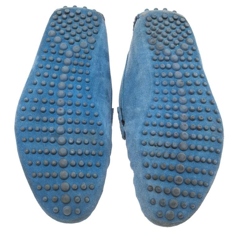 Pre Owned Saint Laurent Blue Suede Slip On Loafers Size 40.5