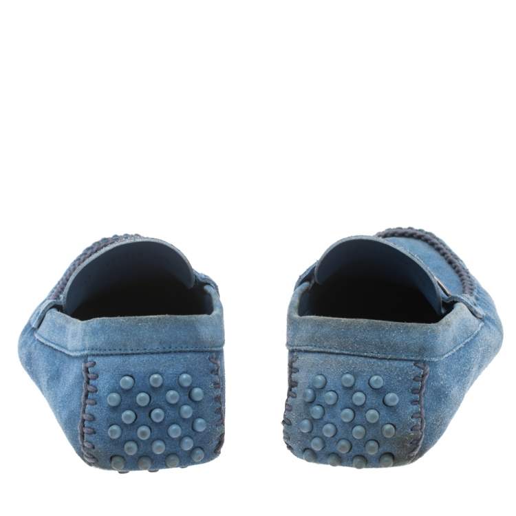 Pre Owned Saint Laurent Blue Suede Slip On Loafers Size 40.5