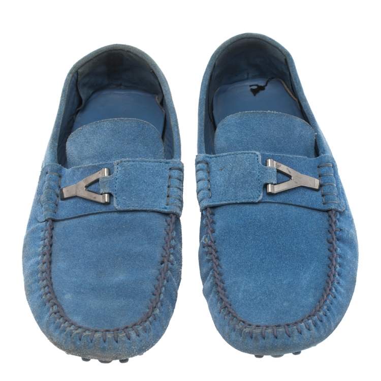 Pre Owned Saint Laurent Blue Suede Slip On Loafers Size 40.5