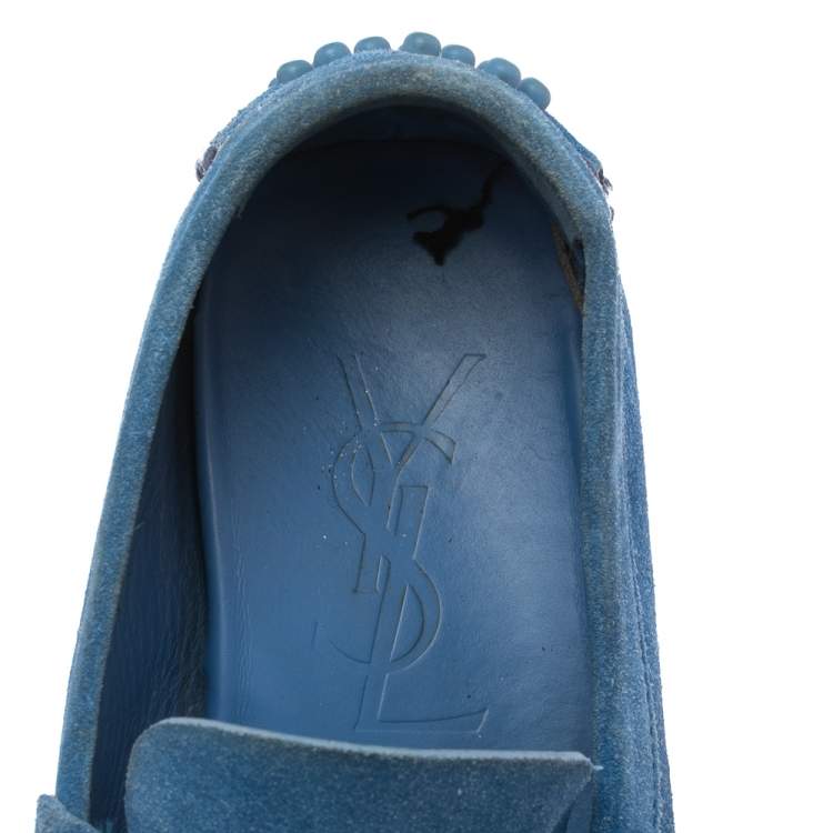 Pre Owned Saint Laurent Blue Suede Slip On Loafers Size 40.5