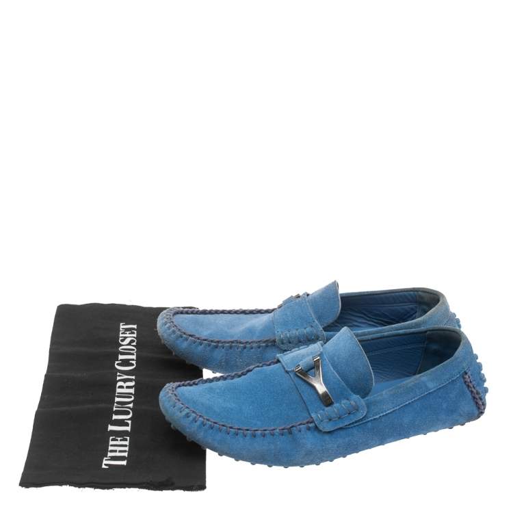 Pre Owned Saint Laurent Blue Suede Slip On Loafers Size 40.5