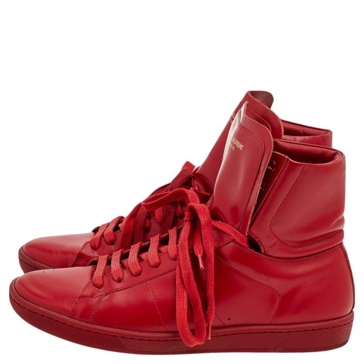 Pre Owned Saint Laurent Red Leather Signature Court Classic SL/01H High Top Sneakers Size 41