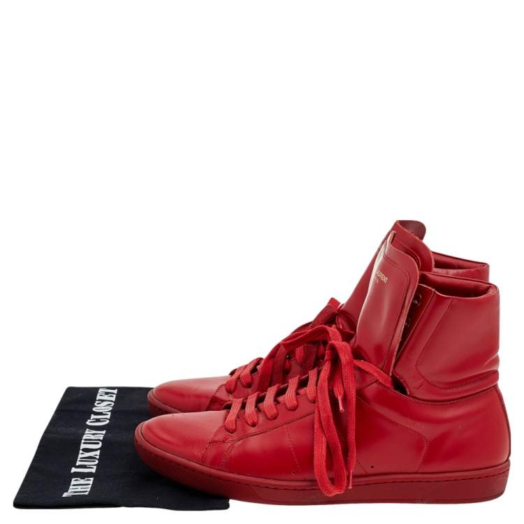 Pre Owned Saint Laurent Red Leather Signature Court Classic SL/01H High Top Sneakers Size 41