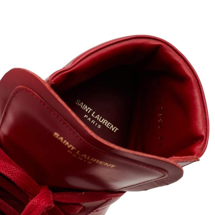 Pre Owned Saint Laurent Red Leather Signature Court Classic SL/01H High Top Sneakers Size 41