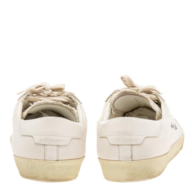 Pre Owned Saint Laurent White Canvas and Leather Court Classic Low-Top Sneakers Size 43