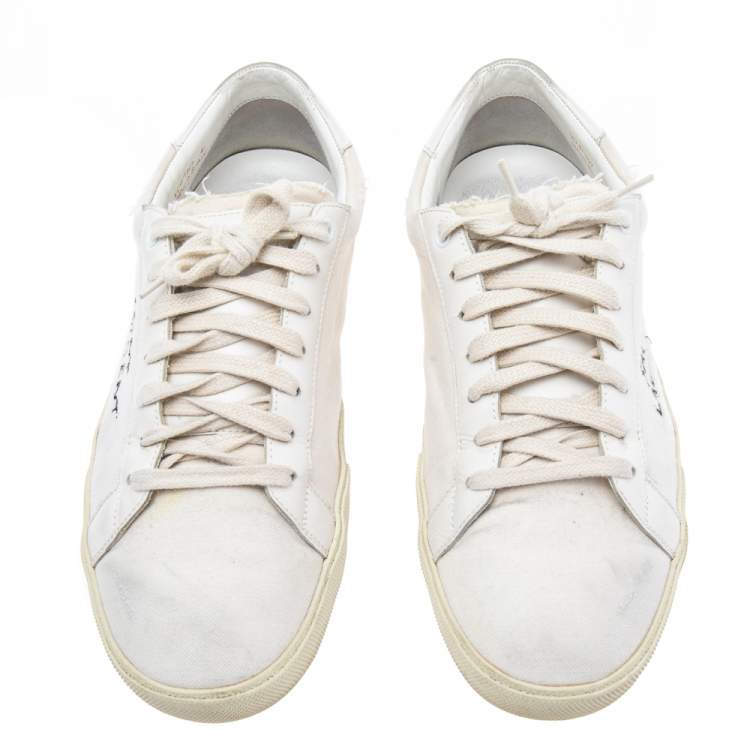 Pre Owned Saint Laurent White Canvas and Leather Court Classic Low-Top Sneakers Size 43