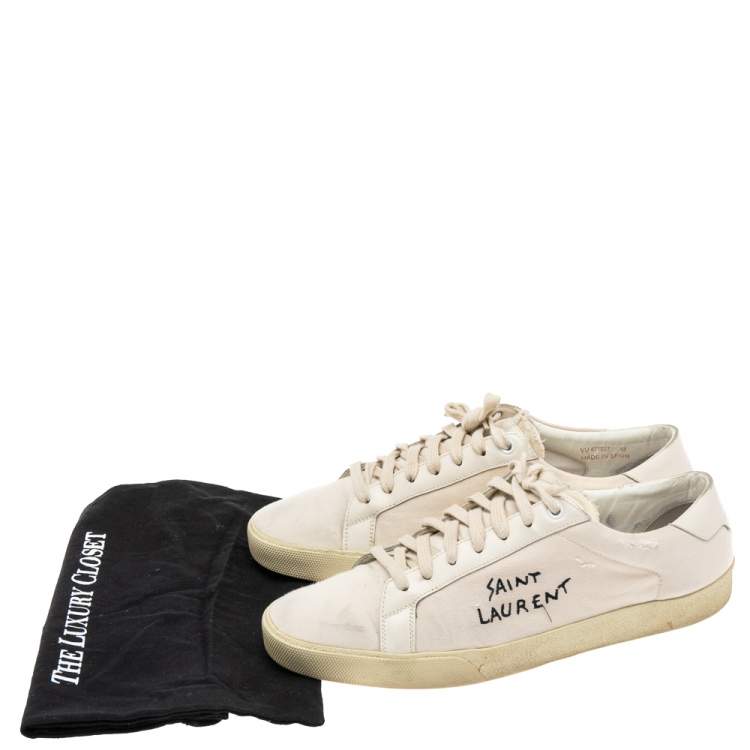 Pre Owned Saint Laurent White Canvas and Leather Court Classic Low-Top Sneakers Size 43
