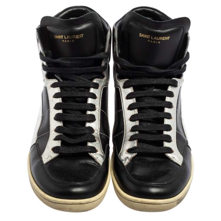 Pre Owned Saint Laurent Black/Silver Leather Star High Top Sneakers Size 42