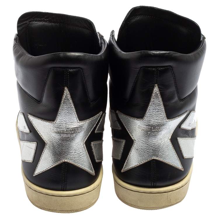 Pre Owned Saint Laurent Black/Silver Leather Star High Top Sneakers Size 42