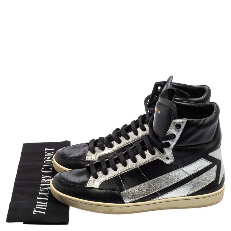 Pre Owned Saint Laurent Black/Silver Leather Star High Top Sneakers Size 42