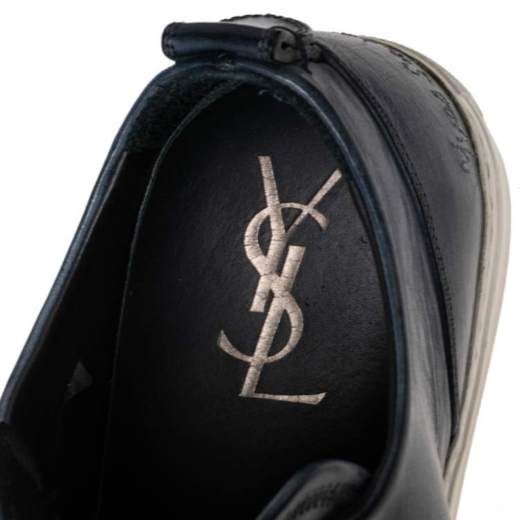 Pre Owned Saint Laurent Navy Blue Leather Low-Top Sneakers Size 42