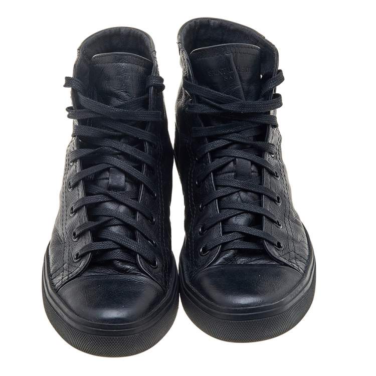 Pre Owned Saint Laurent Black Leather High Top Sneakers Size 39