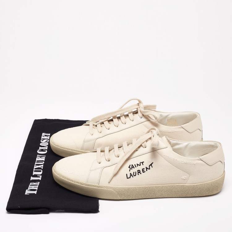 Pre Owned Saint Laurent White Canvas And Leather Court Classic Low-Top Sneakers Size 43