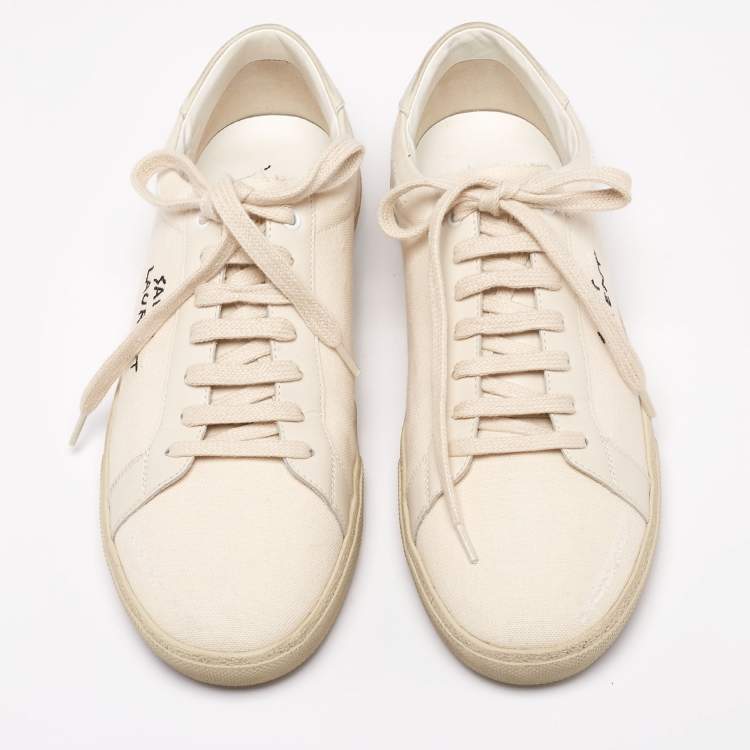 Pre Owned Saint Laurent White Canvas And Leather Court Classic Low-Top Sneakers Size 43
