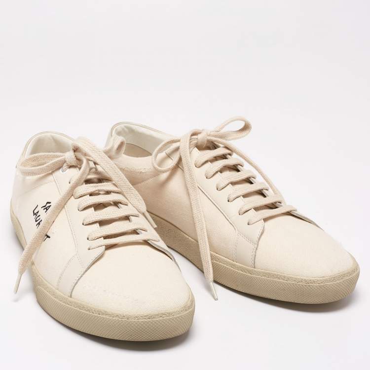 Pre Owned Saint Laurent White Canvas And Leather Court Classic Low-Top Sneakers Size 43
