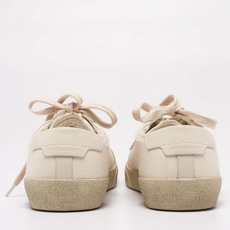 Pre Owned Saint Laurent White Canvas And Leather Court Classic Low-Top Sneakers Size 43