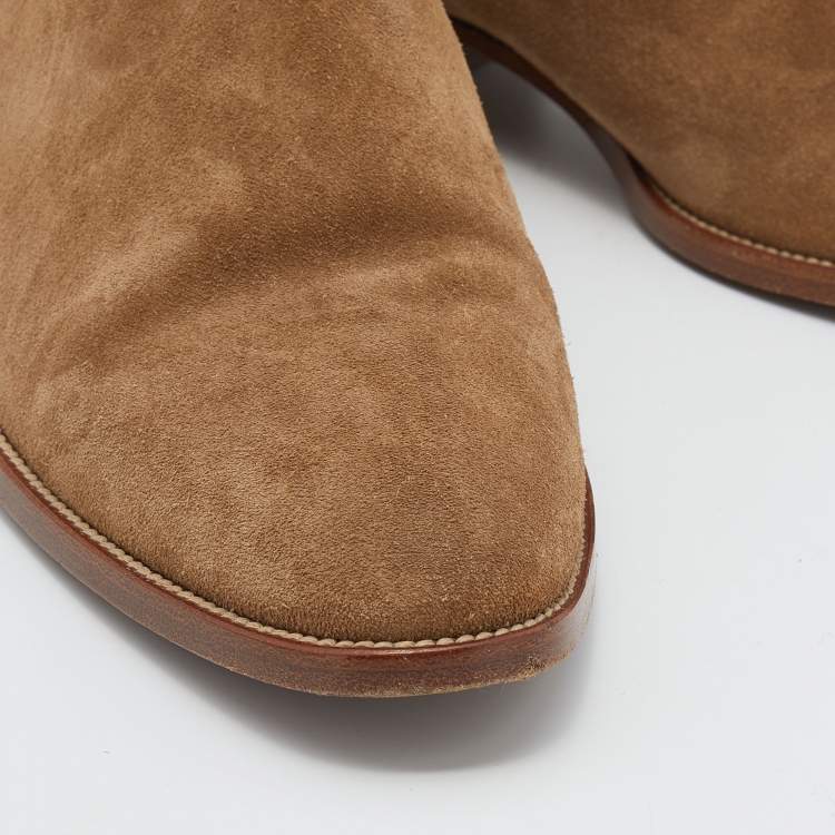 Pre Owned Saint Laurent Brown Suede And Stretch Band Chelsea Ankle Boots Size 42