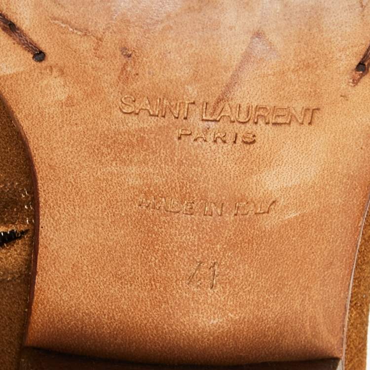 Pre Owned Saint Laurent Brown Suede Pointed Toe Ankle Boots Size 41