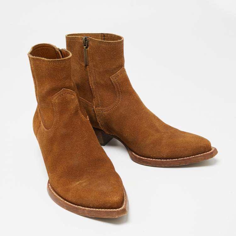Pre Owned Saint Laurent Brown Suede Pointed Toe Ankle Boots Size 41