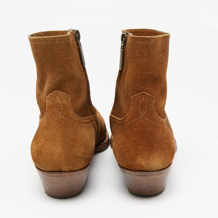 Pre Owned Saint Laurent Brown Suede Pointed Toe Ankle Boots Size 41