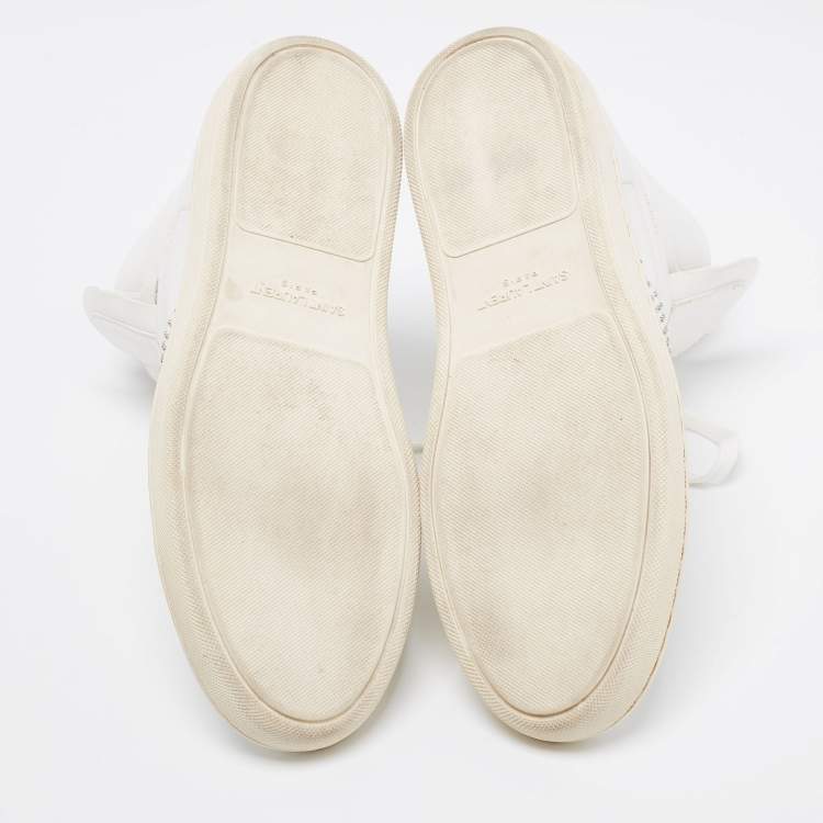 مملوكة مسبقًا Saint Laurent White Leather Studded High Top Sneakers Size 40
