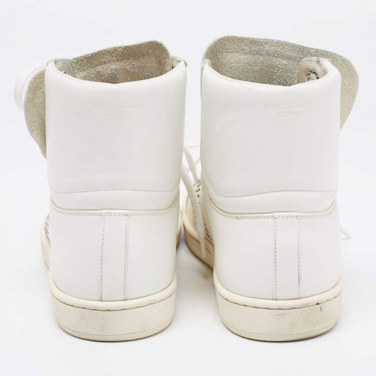 مملوكة مسبقًا Saint Laurent White Leather Studded High Top Sneakers Size 40