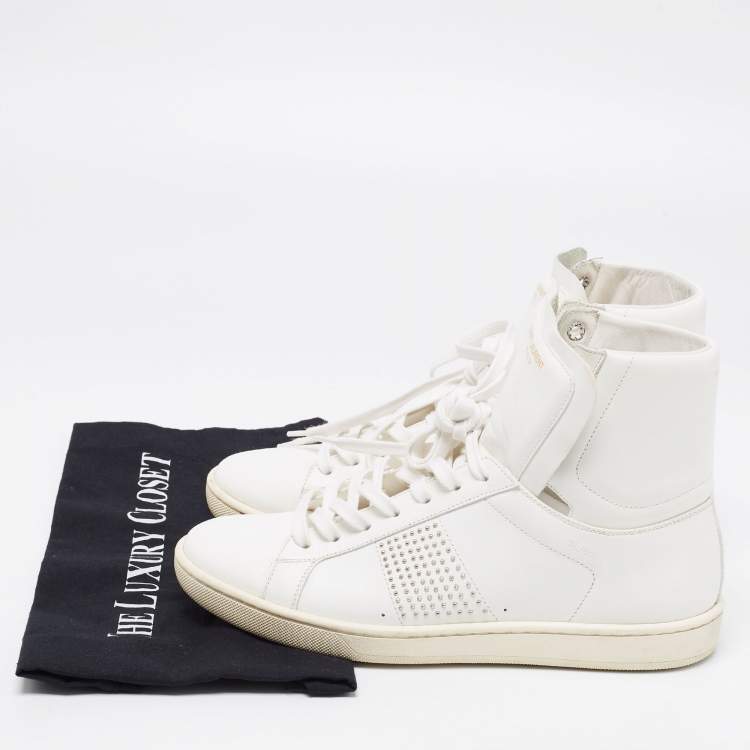 مملوكة مسبقًا Saint Laurent White Leather Studded High Top Sneakers Size 40