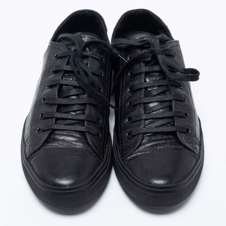 Pre Owned Saint Laurent Paris Black leather Cap Toe Low Top Sneakers Size 41 