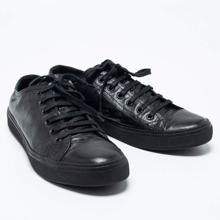 Pre Owned Saint Laurent Paris Black leather Cap Toe Low Top Sneakers Size 41 