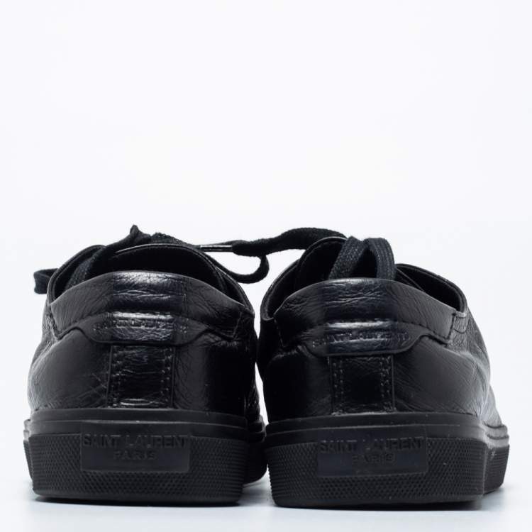 Pre Owned Saint Laurent Paris Black leather Cap Toe Low Top Sneakers Size 41 