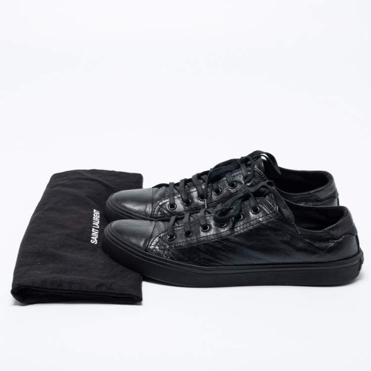 Pre Owned Saint Laurent Paris Black leather Cap Toe Low Top Sneakers Size 41 