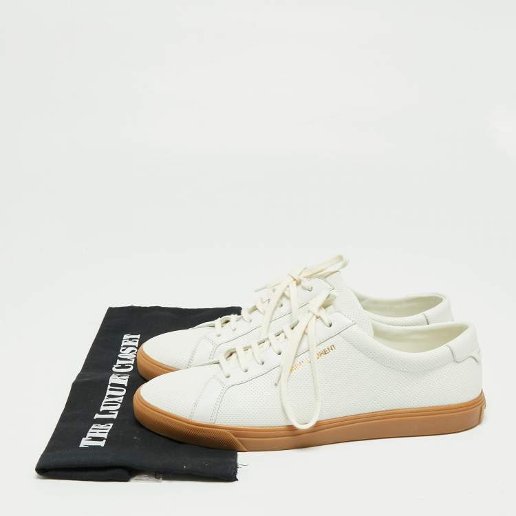 Pre Owned Saint Laurent White Perforated Leather Court Classic Low-Top Sneakers Size 43.5