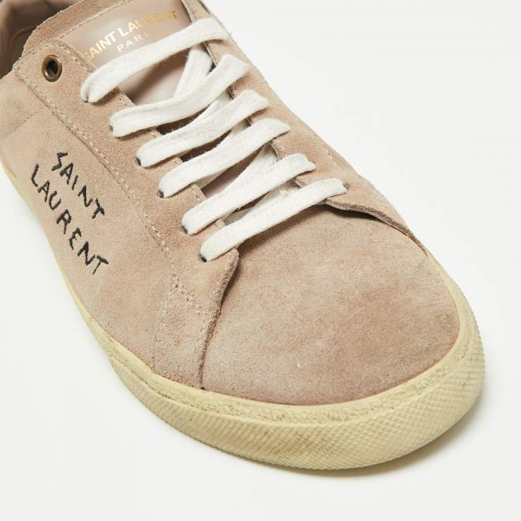 Pre Owned Saint Laurent Dusty Pink Suede and Leather Logo Court Classic Low-Top Sneakers Size 42