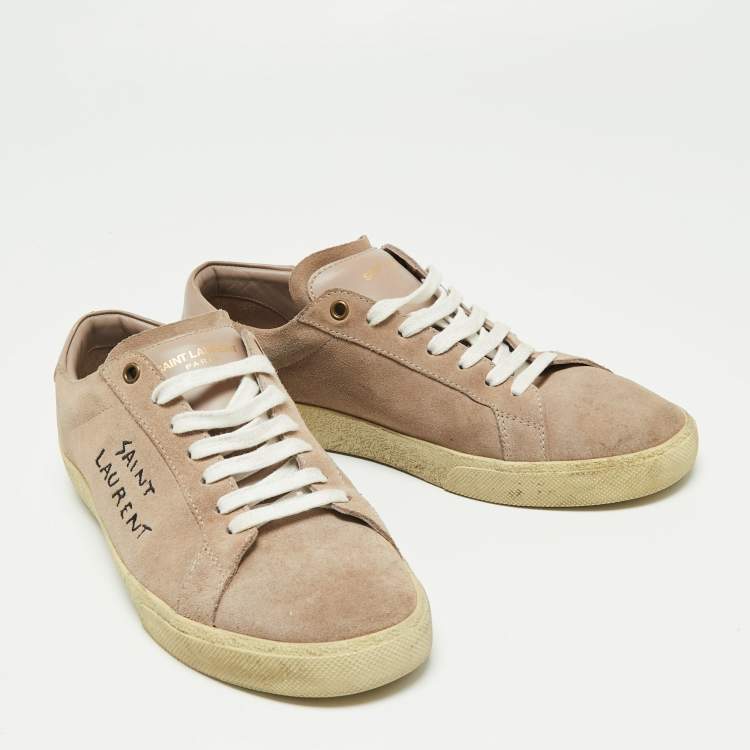Pre Owned Saint Laurent Dusty Pink Suede and Leather Logo Court Classic Low-Top Sneakers Size 42