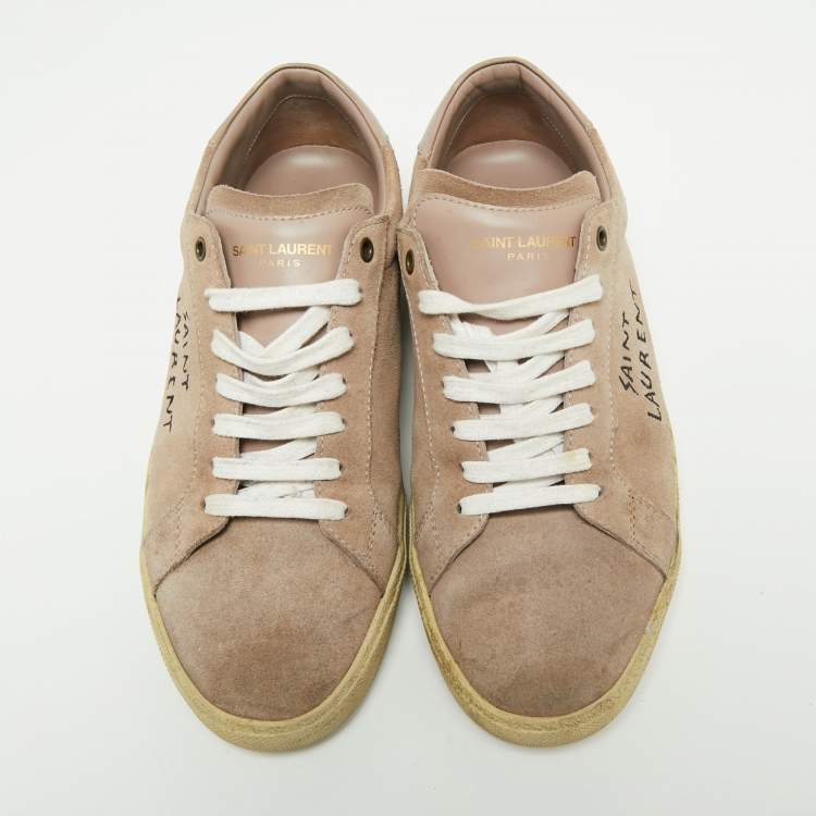 Pre Owned Saint Laurent Dusty Pink Suede and Leather Logo Court Classic Low-Top Sneakers Size 42
