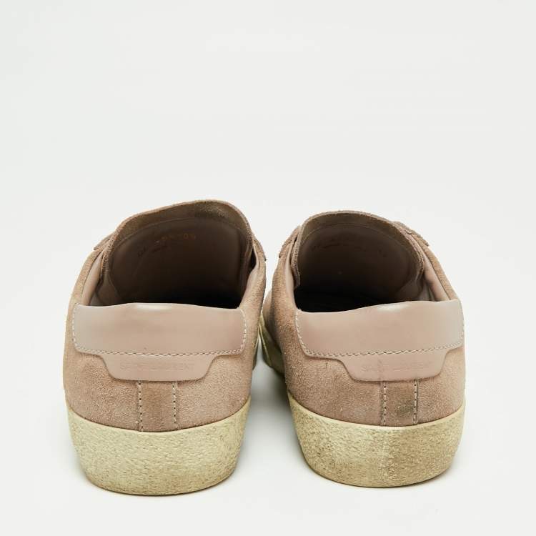 Pre Owned Saint Laurent Dusty Pink Suede and Leather Logo Court Classic Low-Top Sneakers Size 42