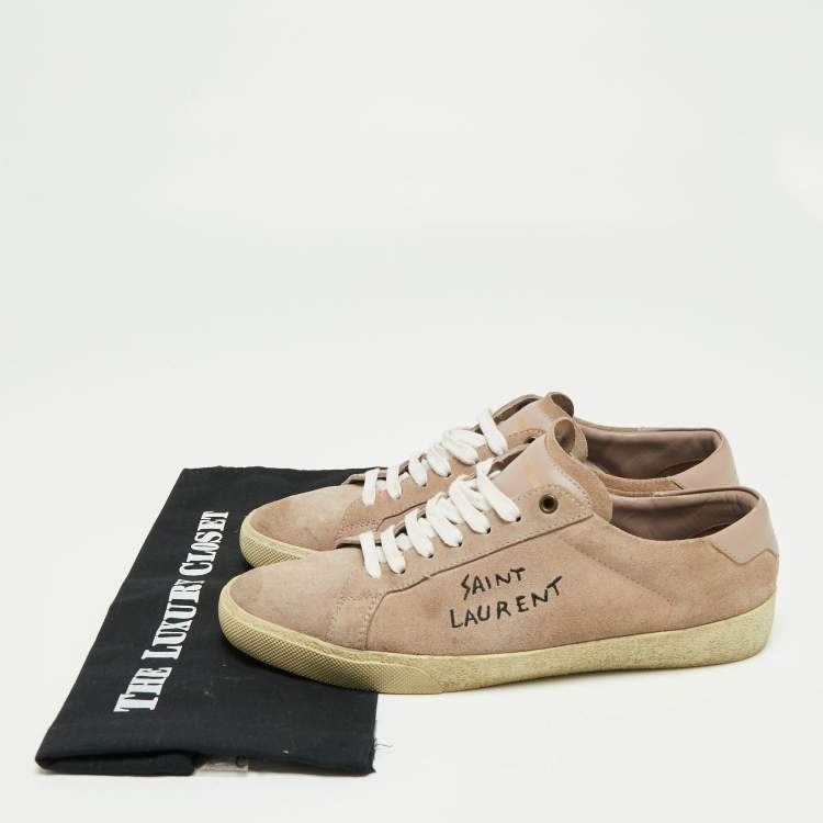 Pre Owned Saint Laurent Dusty Pink Suede and Leather Logo Court Classic Low-Top Sneakers Size 42