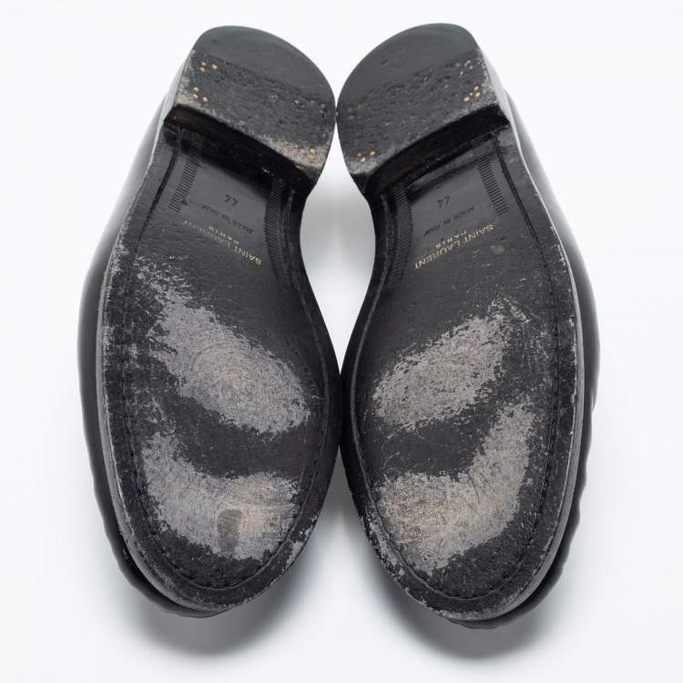 Pre Owned Saint Laurent Black Leather Monogram Penny Loafers Size 44