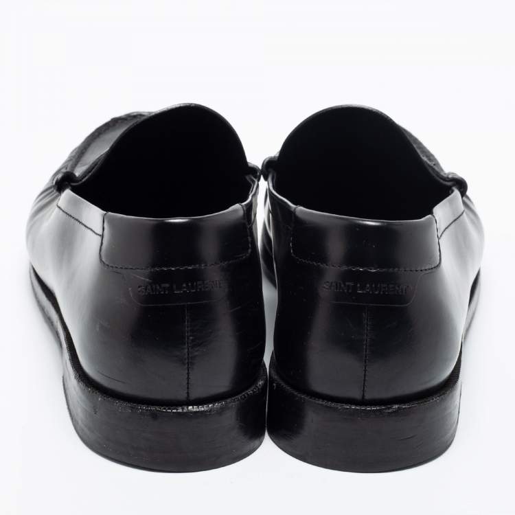 Pre Owned Saint Laurent Black Leather Monogram Penny Loafers Size 44