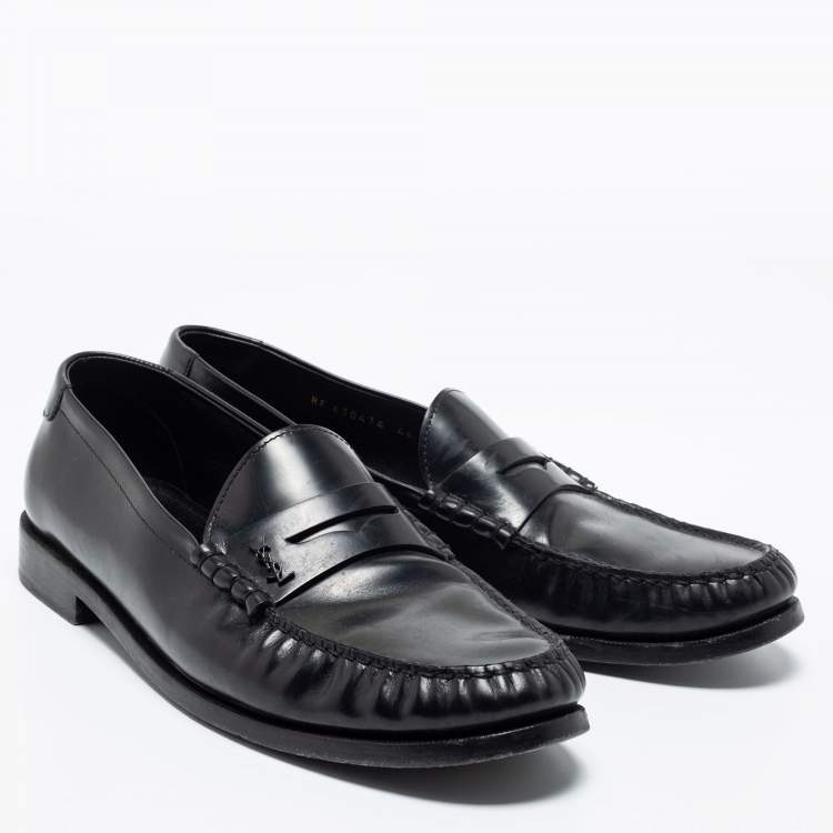 Pre Owned Saint Laurent Black Leather Monogram Penny Loafers Size 44