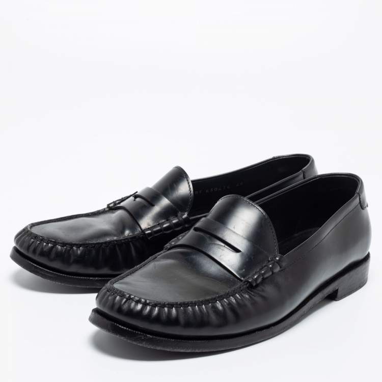 Pre Owned Saint Laurent Black Leather Monogram Penny Loafers Size 44