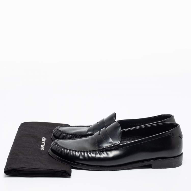 Pre Owned Saint Laurent Black Leather Monogram Penny Loafers Size 44