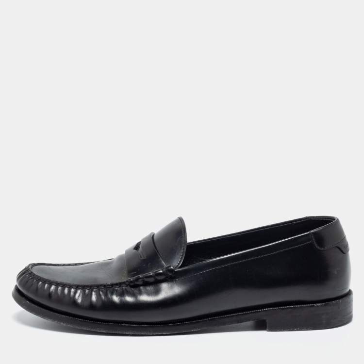 Pre Owned Saint Laurent Black Leather Monogram Penny Loafers Size 44
