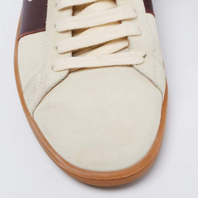 Pre Owned Saint Laurent Grey/Brown Suede And Leather Lace Up Sneakers Size 41 