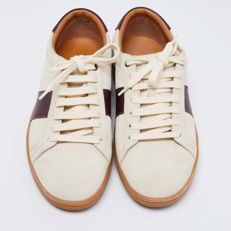 Pre Owned Saint Laurent Grey/Brown Suede And Leather Lace Up Sneakers Size 41 