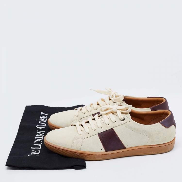 Pre Owned Saint Laurent Grey/Brown Suede And Leather Lace Up Sneakers Size 41 