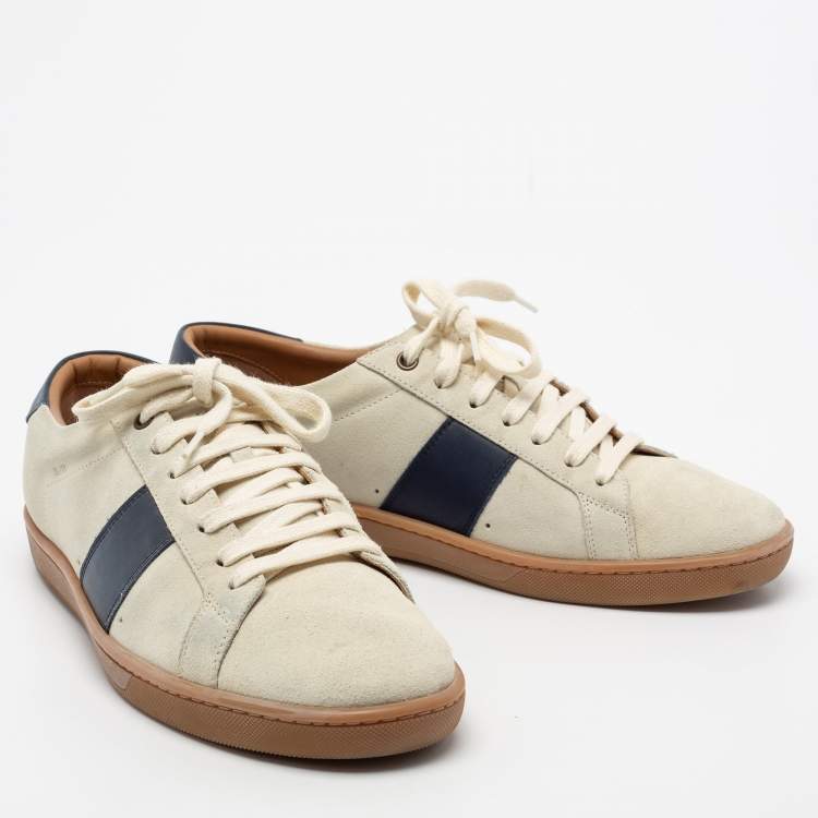 Pre Owned Saint Laurent Grey Suede And Leather Lace Up Sneakers Size 41.5